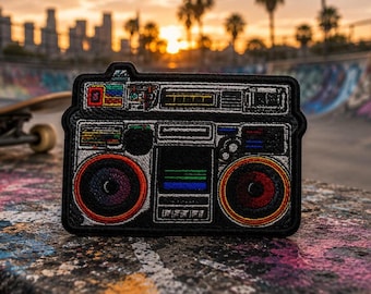 Boombox Patch/Iron-on Patch/Retro music/80s Style/DJ culture/Vintage Cassette player/Sew-On Applique for Clothing, Vest/Jacket Hats Backpack