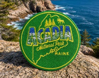 Acadia National Park Patch/Iron-On Patch/Nature Badge/Hiking Camping/Mountains/Embroidered Sew-On Applique for Clothing Jacket Hats Backpack