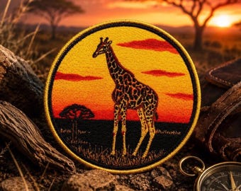 Giraffe Patch/Iron-on Patch/African Sunset/Africa Wild Animal Badge/Zoo Souvenir/Sew-on Applique for Clothing Vest/Jacket Hats Backpack Gear