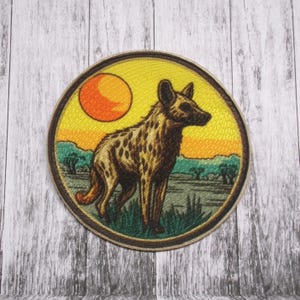 Spotted Hyena Patch Iron-on Applique for Jacket, Clothing, Backpack, Tote Bag, Vest, savanna predator, wild nature badge, African wildlife