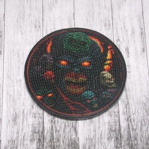 Fiery Demon Patch Iron-on Applique for Jacket, Clothing, Backpack, Tote Bag, Vest, evil creature, molten red, horror metal badge, gothic