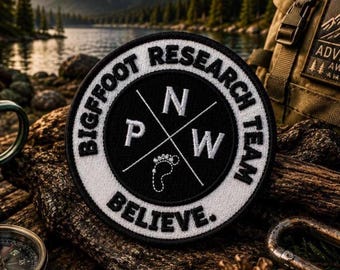 Bigfoot Research Team Patch/Iron-on Patch/Paranormal Badge/Sasquatch Cryptid Myth/Sew-On Applique for Clothing Jacket Hat Backpack Gear