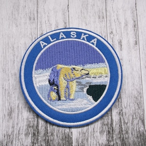 Polar Bear & Cub Embroidered Patch Iron On / Sew On Custom logo Badge Travel Souvenir Nature for backpack jacket vest hat jeans bag clothing