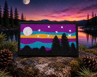Purple Night Sky Patch/Iron-On Patch/Hiking & Camping/Nature Badge/Embroidered Sew-On Applique for Clothing Vest/Jacket Hats Backpack