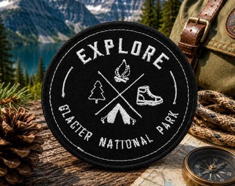 Glacier National Park Patch/Iron-On Patch/Nature Badge/Hiking & Camping/Wildlife/Sew-On Applique for Clothing Vest/Jacket Hats Backpack