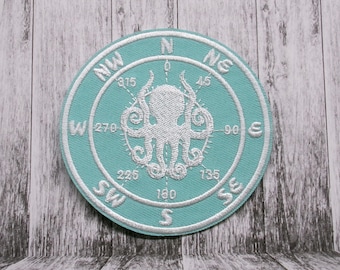 Bússola Patch Polvo Bordado Ferro/Costura DIY Aplique para Colete Jaqueta Roupas Mochila, Náutico, Busca Aventura, Tartaruga, Tubarão