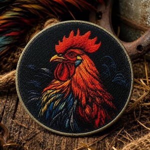 Rooster Patch/Iron-on Patch/Chicken Farm Animal/Barnyard Badge/Eggs/Sew-On Applique for Clothing Vest/Jacket Hats Backpack Gear