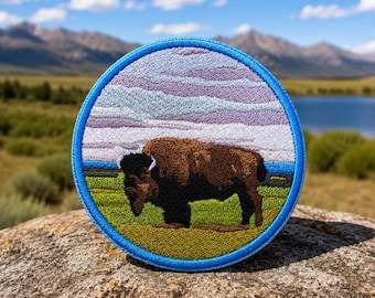 Écusson bison American Buffalo/Écusson thermocollant/Insigne nature/Cadeau souvenir/Camping et randonnée/Appliques à coudre pour vêtement Gilet/Veste chapeau sac à dos