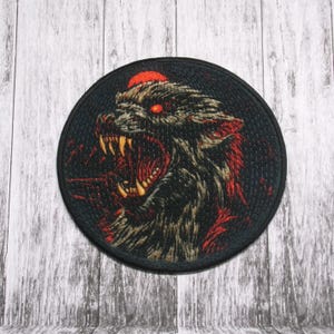 Werewolf Patch Iron-on Applique for Jacket, Clothing, Backpack, Tote Bag, Vest, red eyes, monster snarl, horror beast badge, full moon