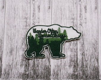 Bear Patch Embroidered Iron-on Applique for Jacket, Clothing, Backpack, Vest, wildlife emblem, forest animal, grizzly bear, outdoor badge