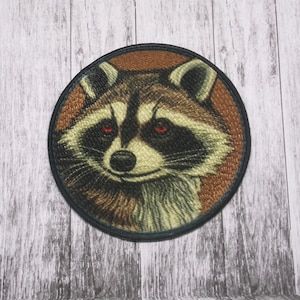 Raccoon Patch Iron-on Applique for Jacket, Clothing, Backpack, Tote Bag, Vest, wild animal, forest explorer gift, woodland nature, scavenger