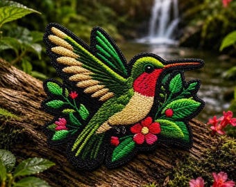 Hummingbird Patch/Iron-on Patch/Garden Bird/Birdwatching Gift/Outdoor Nature Badge/Sew-On Applique for Clothing Vest/Jacket Hats Backpacks