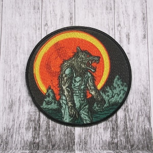Werewolf Patch Iron-on Applique for Jacket, Clothing, Backpack, Tote Bag, Vest, red eyes, monster snarl, horror beast badge, full moon
