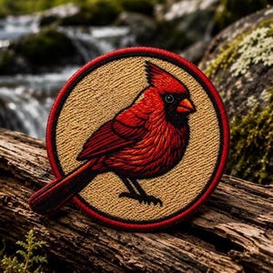 Cardinal Patch/Iron-on Patch/Bird Watching Gift/Nature Badge/Woodland Bird/Hiking & Camping/Sew-On Applique for Clothing Backpack Tote Bag