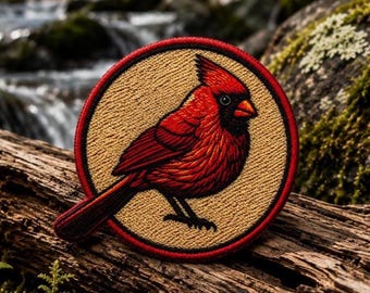 Cardinal Patch/Iron-on Patch/Bird Watching Gift/Nature Badge/Woodland Bird/Hiking & Camping/Sew-On Applique for Clothing Backpack Tote Bag