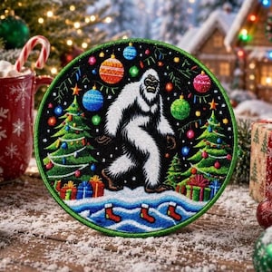 Bigfoot Patch/Christmas Patch/Iron-on/Custom Patch/Sasquatch Gift/Funny Patches/Sew-on Applique for Vest/Jacket, Stockings, Bags, Clothing