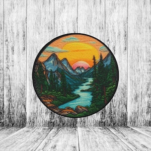 Fluss Berg Patch Aufnäher Fluss Bergkette zum Aufnähen Weste Jacke Tasche Kleidung Rucksack, Natur Abzeichen, Seek Adventure, Travel Souvenir, Seen