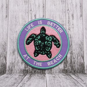 Sea Turtle Patch Iron-on Applique for Jacket, Clothing, Backpack, Tote Bag, Vest, Beach Quote, Island Vibe, Coastal Summer, Island Adventure