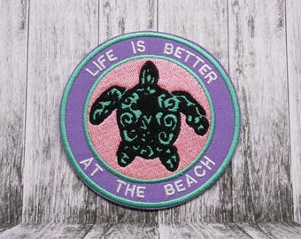 Aplique de tartaruga marinha/Aplique termocolante/Lembrança de praia e oceano/Aplique bordado para costurar em roupas, mochilas e bolsas