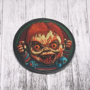 Evil Doll Patch Iron-on Applique for Jacket, Clothing, Backpack, Tote Bag, Vest, red hair, scary toy, cursed face, possessed horror badge
