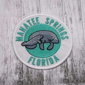 Manatee Springs Patch Embroidered Iron-on Applique for Jacket, Backpack, Clothing, Tote Bag, Vest, Florida manatee, travel, aquatic wildlife