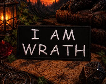Patch "Eu Sou a Ira" / Patch termocolante / Jogo de tabuleiro / RPG / Ficção científica sombria / Aplique bordado para costurar em roupas, coletes, jaquetas, chapéus e mochilas