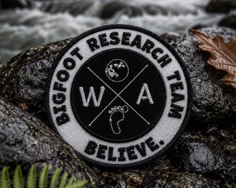 Bigfoot Research Team Patch/Iron-on Patch/Paranormal Badge/Sasquatch Cryptid Myth/Sew-On Applique for Clothing, Vest/Jacket, Hats, Backpack