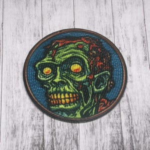 Infected Zombie Patch Iron-on Applique for Jacket, Clothing, Backpack, Tote Bag, Vest, scary undead face, horror fan patch, zombie costume