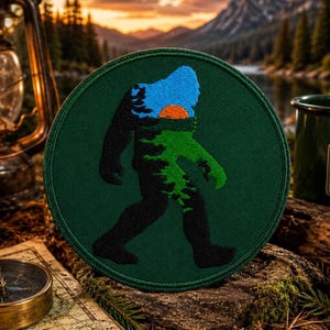 Bigfoot in the Forest Patch/Iron-on Patch/Paranormal Badge/Sasquatch Cryptid/Embroidered Sew-On Applique for Clothing Jacket Hats Backpack