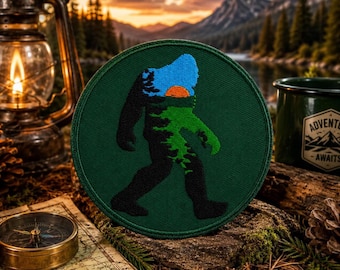 Bigfoot in the Forest Patch/Iron-on Patch/Paranormal Badge/Sasquatch Cryptid/Embroidered Sew-On Applique for Clothing Jacket Hats Backpack