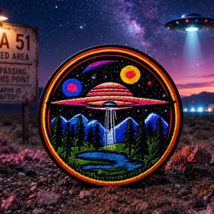 UFO Flying Saucer Patch/Iron-on Patch/Sci fi Xfiles Badge/Space Planets Stars/Alien Invasion/Sew-on Applique for Clothing Vest Hat Backpack