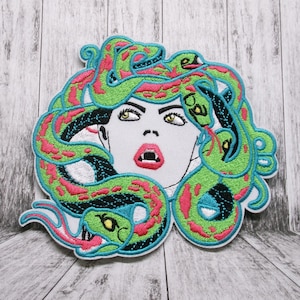 Iron-On Medusa Patch w/Snakes in Hair/Snake Patch/Applique for Clothing/Backpack/Argonaut/Greek Patch/Myth of Olympus/Horror Gift/Legends