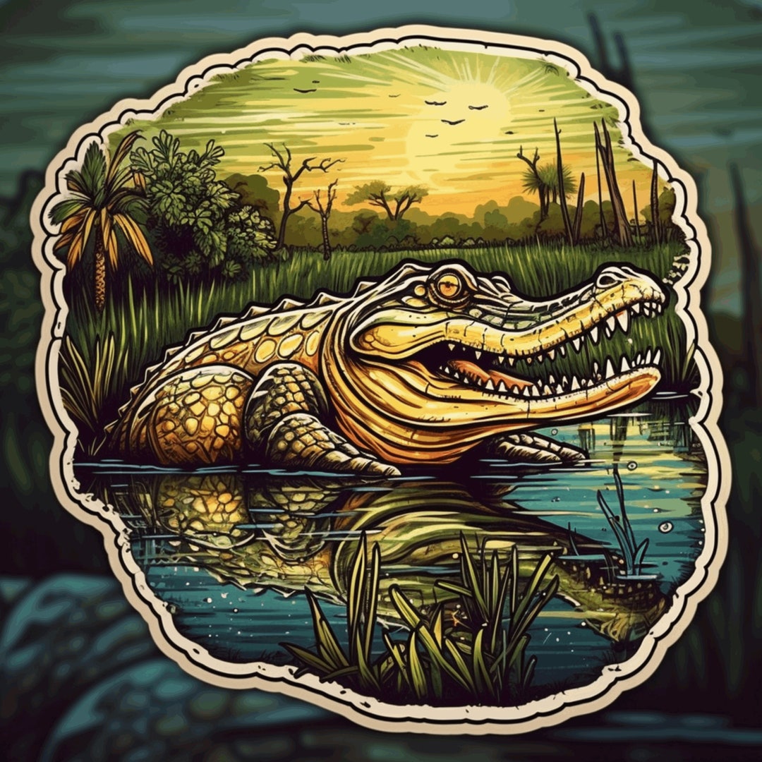 American Swamp Alligator Sticker, Wild Animal Sticker, Vinyl Stickers ...