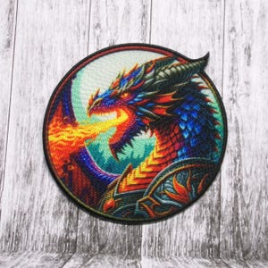 Dragon Patch/Iron-on Patch/Sew-on Applique for Vest/Jacket Clothing Backpack, Medieval Folklore Badge/Mythical Creature/Fire/Fantasy Fiction