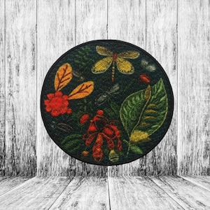 Garden Insect Patch Iron-on Applique for Jacket, Clothing, Backpack, Tote Bag, Vest, pollinator patch, bug lover, wildflower, plant life