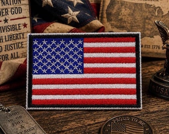 Toppa ricamata con bandiera americana, termoadesiva, con bordo bianco, stemma/emblema degli Stati Uniti d'America, da applicare su gilet, giacca, borsa, abbigliamento e zaino.