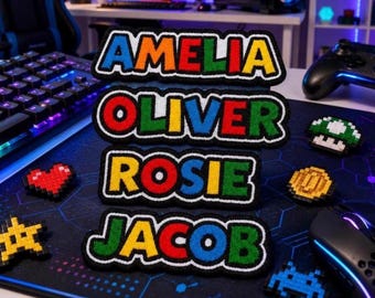 Custom Name Video Game Style Embroidered Patch, Personalized Text Patches, Iron On/Sew On/Hook & Loop, Patches for Backpacks Cap Jackets
