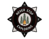 Never Stop Exploring Forest Camp Fire Embroidered Patch iron on Nature Badge Travel Souvenir Gift for Vest Jacket Clothing Jeans bag hat