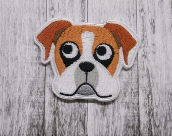 Boxer Face Patch Embroidered Iron-on/Sew-on DIY Applique Vest Jacket Clothing Backpack Furry Friend Canine Emotional Support Paw Harness