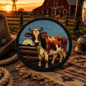 Cow Patch/Iron-on Patch/Farm Animal/Barnyard Badge/Country Charm/Farmhouse & Rancher/Sew-On Applique for Clothing, Jacket, Hat, Backpack