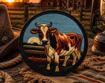 Écusson vache thermocollant / Écusson animal de la ferme / Badge champêtre / Style ferme et éleveur / Applique à coudre pour vêtements, vestes, chapeaux, sacs à dos