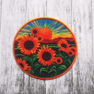 Sunflower Patch Aufnäher zum Aufbügeln / Aufnähen für Weste Jacke Tasche Kleidung Rucksack, Blumenblüte, Gartenarbeit, dekorativ, Natur, Abenteuer suchen