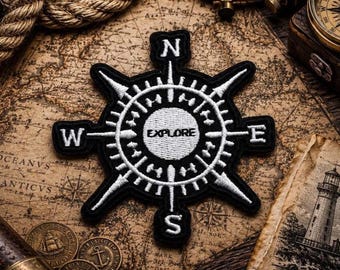 Nautical Compass Direction Patch/Iron-On Patch/Nature Badge/Hiking & Camping/Embroidered Sew-on Applique for Clothing Jacket Hats Backpack