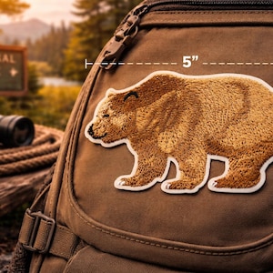 Bear Patch/Iron-On Patch/Grizzly Brown Kodiak/Wild Animal Badge/Nature Hiking/Embroidered Sew-on Applique for Clothing Vest/Jacket Backpack