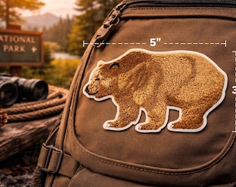Bear Patch/Iron-On Patch/Grizzly Brown Kodiak/Wild Animal Badge/Nature Hiking/Embroidered Sew-on Applique for Clothing Vest/Jacket Backpack