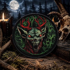 Wendigo Patch/Iron-on Patch/Cryptid Badge/red antlers/scary monster/demon deer/Sew-On Applique for Clothing Vest/Jacket Hats Backpack
