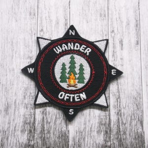 Wander Often - Forest Camp Fire - 3.5&quot; Embroidered Patch Iron / Sew-On Applique - Jacket Cap - Hiking Adventure - Travel Souvenir