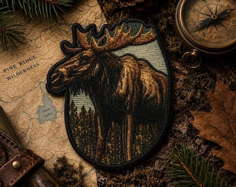 Moose Patch/Iron-on Patch/Wildlife Badge/Nature Lover/Camping & Hiking/National Parks/Sew-On Applique for Clothing Vest/Jacket Hats Backpack