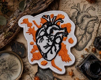 Anatomiskt hjärtmärke/strykmärke/medicinskt/vetenskapligt/gotiskt skräck/broderat applikationsmönster för kläder, väst/jacka, ryggsäck