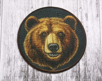 Naszywka z niedźwiedziem grizzly/Naszywka do prasowania/Odznaka z dzikim zwierzęciem/Wędrówki i kemping w naturze/Niedźwiedź brunatny/Aplikacja do naszycia na odzież, kamizelkę/kurtkę, czapkę, plecak